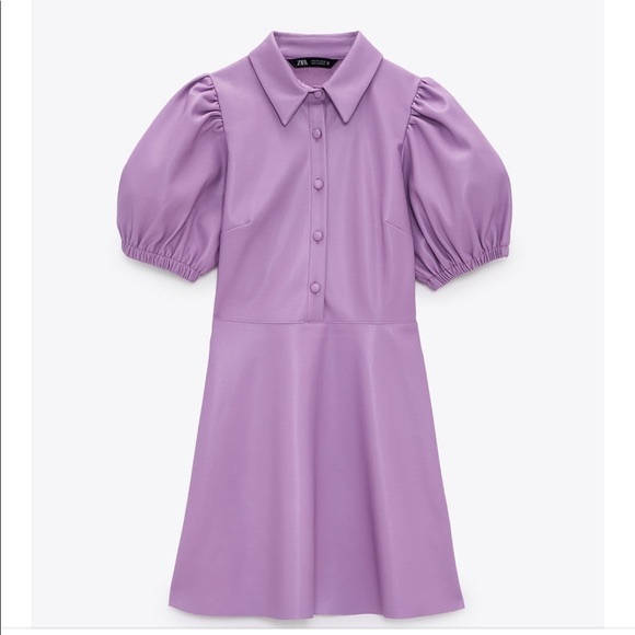 ZARA Faux Leather mini dress puff sleeves 4387/244 - Picture 12 of 13